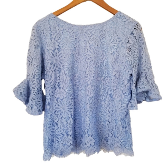 NANETTE Lepore Guipure Lace Blouse Keyhole Back Blue Size Medium - Picture 1 of 9